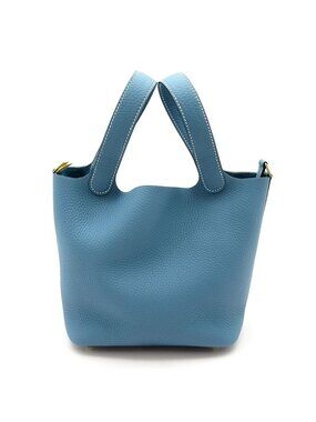 Hermes Picotin Lock PM Taurillon Clemence Handbag New Blue Jean